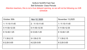 NJSLA/NJGPA Field Test Bell Schedule