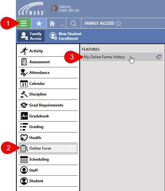 Skyward Menu - Form History