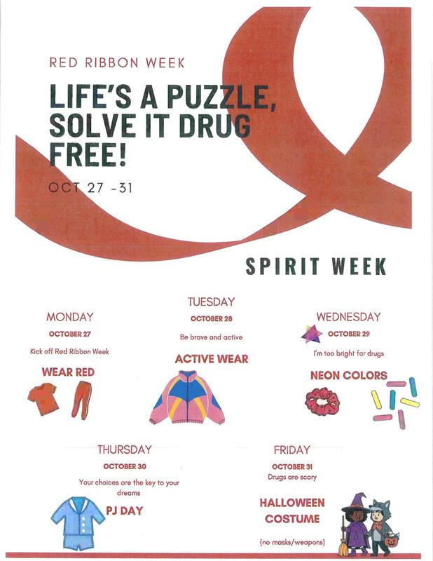 red ribbon week flyer with each day's theme