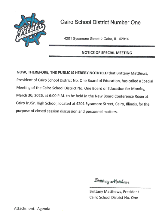 Special Board Meeting - Monday, March 30th @6PM Thumbnail Image