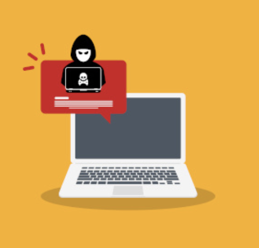 Stranger hiding behind the screen alert pops out of a laptop