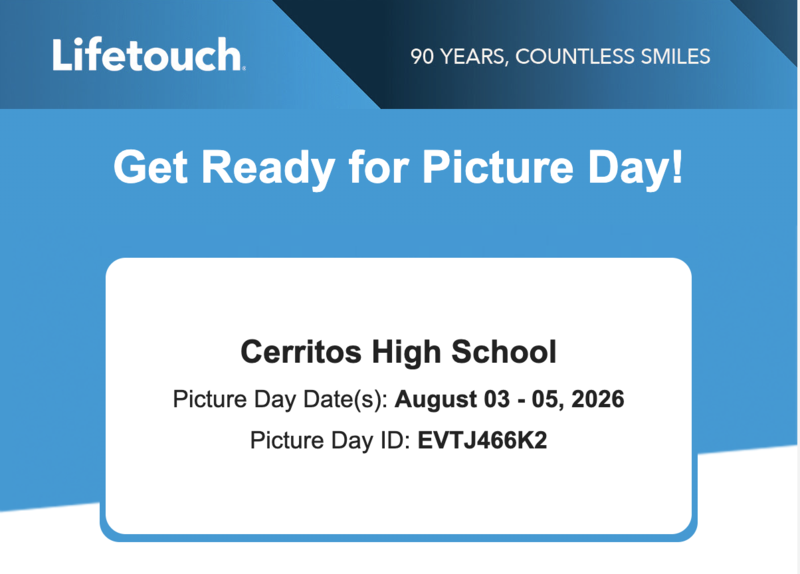 You can place your order on mylifetouch.com using your Picture Day ID: EVTJ466K2. Order before midnight on Picture Day to get FREE shipping!
