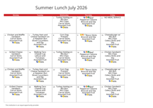 Summer lunch July menu