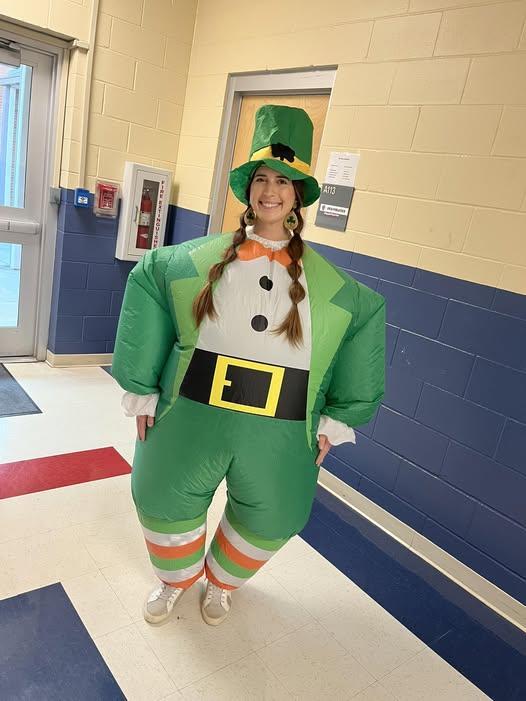 Ms Broussard won our lucky teacher costume contest for the month of March!