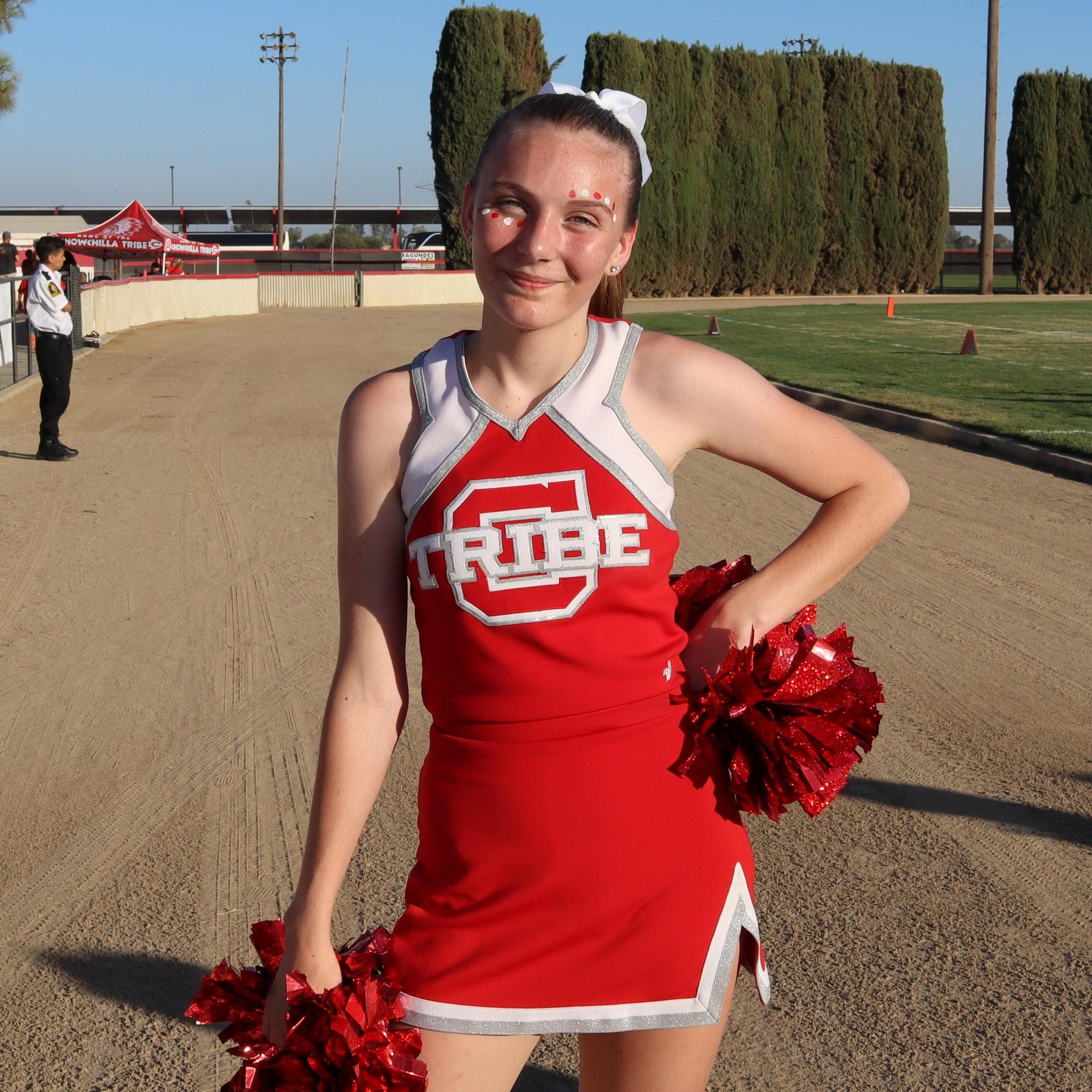 junior varsity cheerleaders at the Kerman game