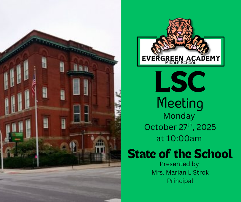 Picture of Evergreen Academy, with information of the meeting.