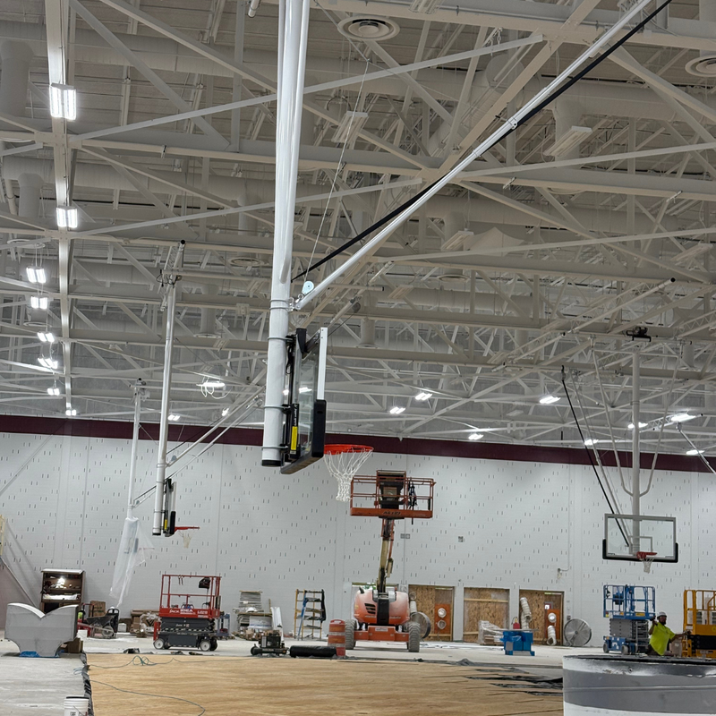 Basketball Hoop up in the Central Fieldhouse Construction
