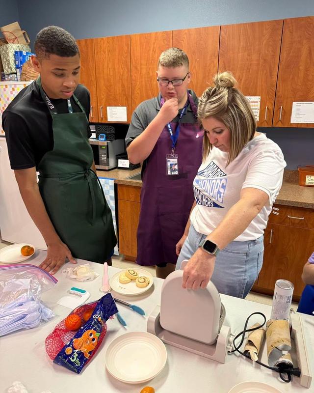 students making waffles