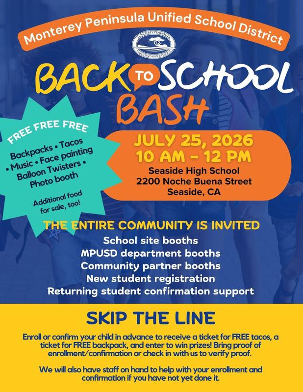 MPUSD Back to School Bash is on Saturday, July 25, 2026, from 10 am to 12 noon