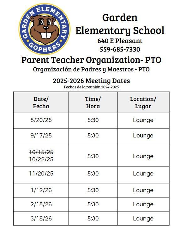 PTO  meeting dates