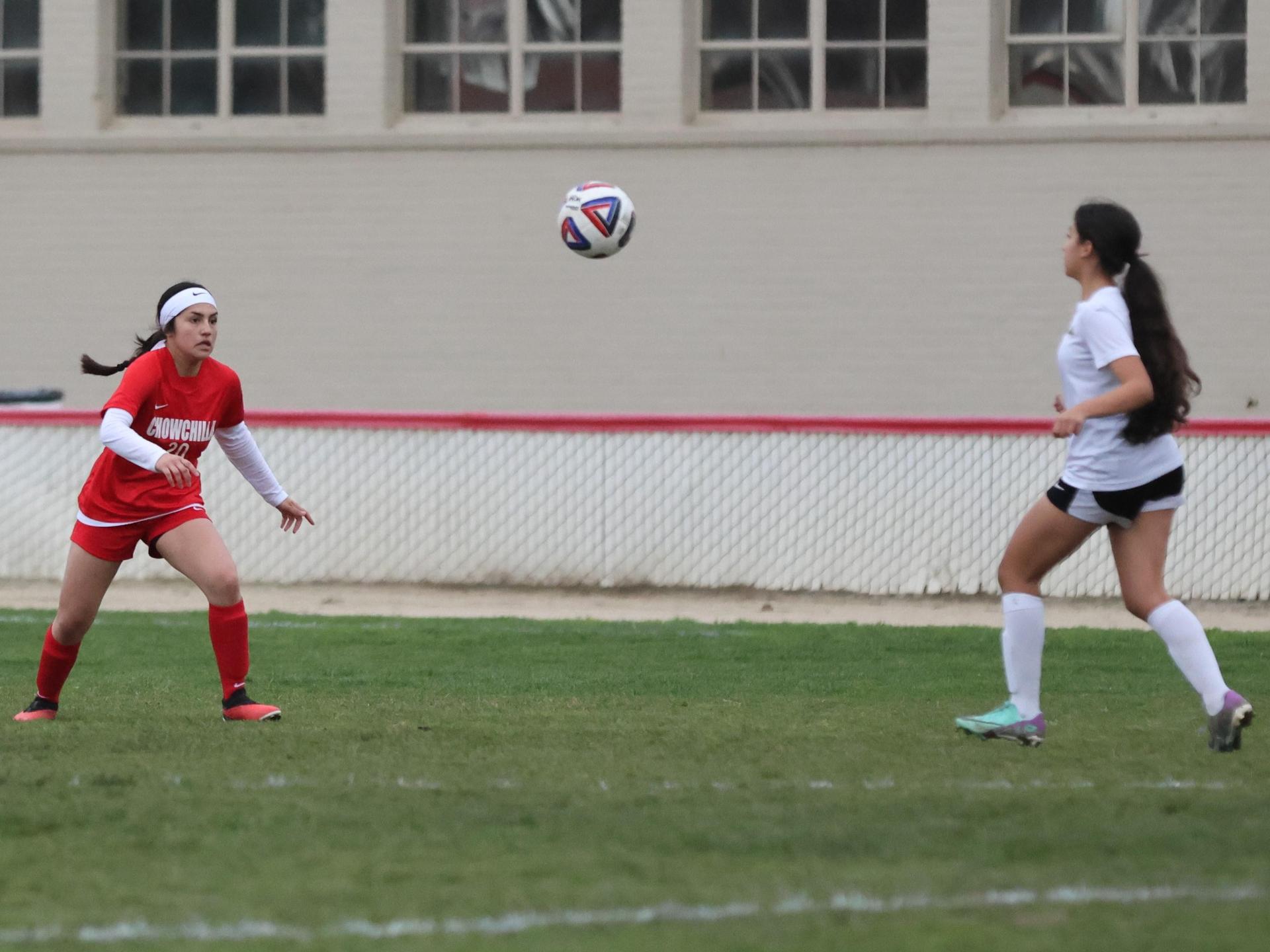 Junior Varisty girls playing soccer against liberty