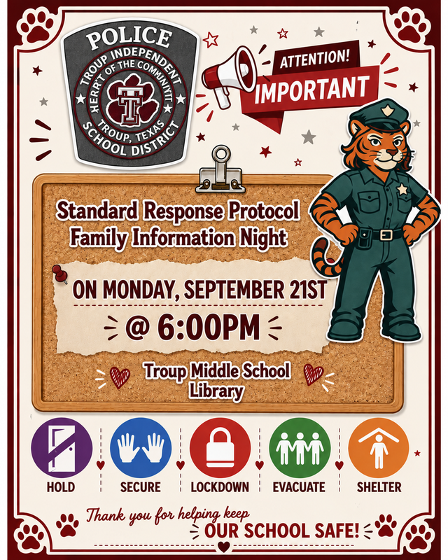 SRP Family information night Septeber 21, 6 pm