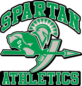 Spartan with a spear and sign that says Spartan Athletics