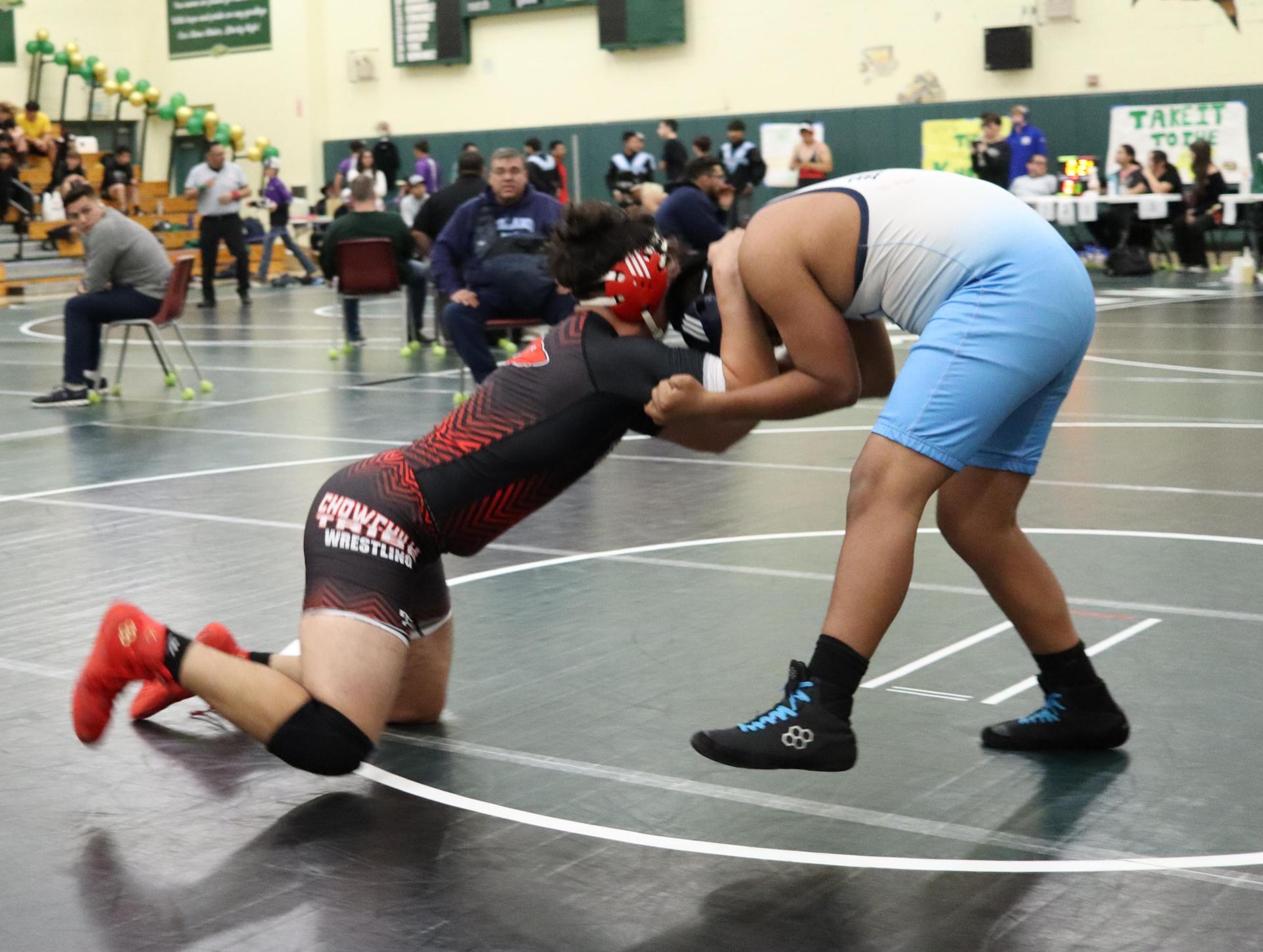 wrestlers in action at the Hawks invitational