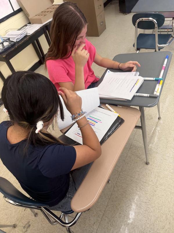 2 students working together to figure out the answers