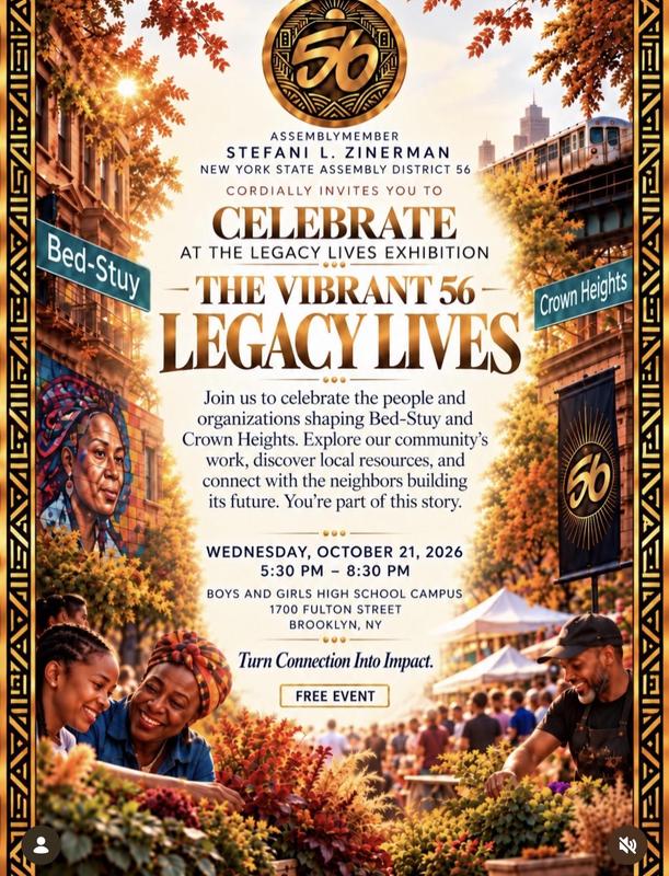 The Vibrant 56 Legacy Lives Exhibition flyer for Oct 21 at Boys and Girls High School