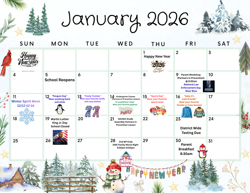 January 2026 Calendar-George Washington School