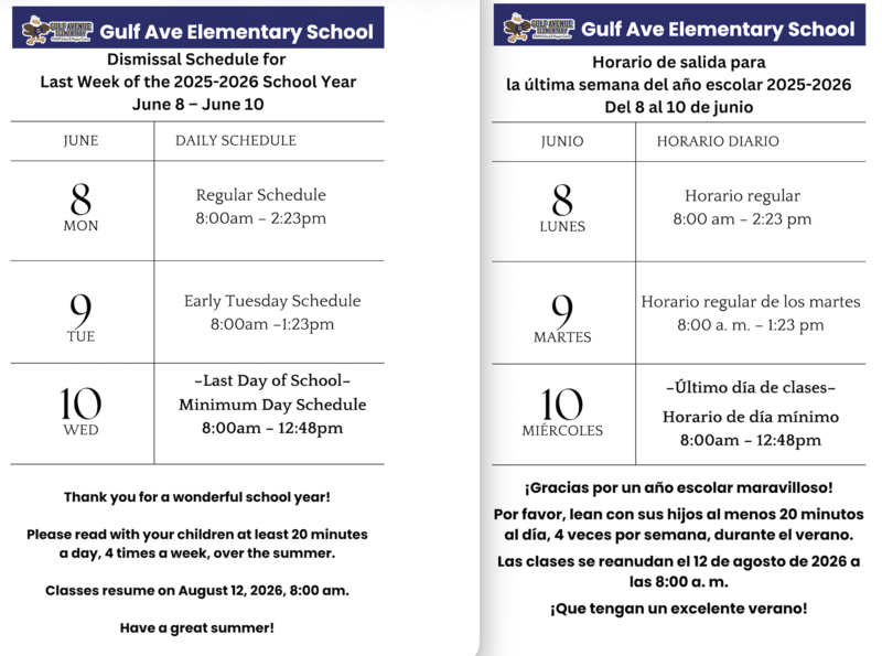 Last Week Dismissal Schedule