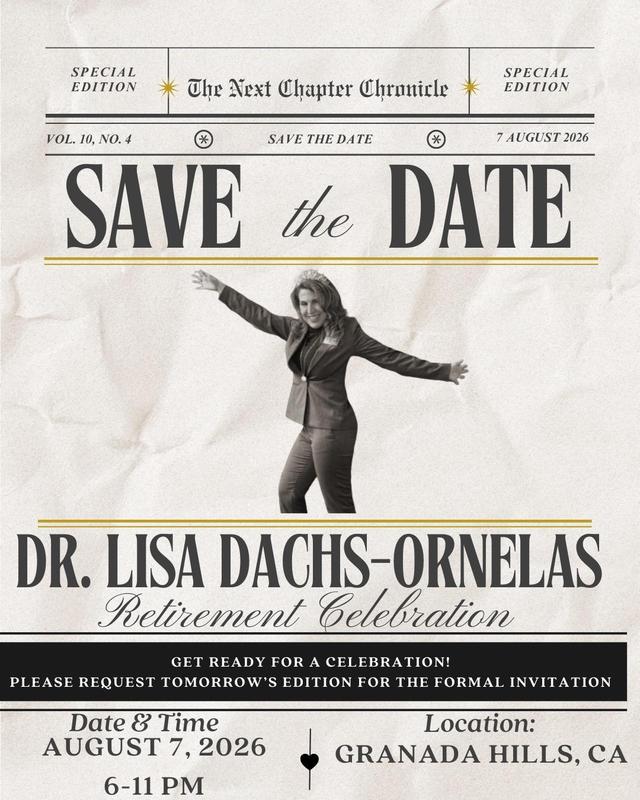 Dr. Lisa Dachs-Ornelas Save the Date Flier