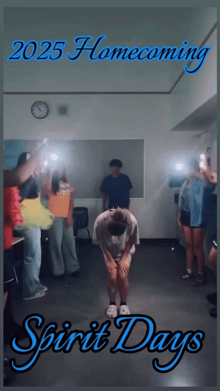 animated image of students wearing college branded clothing and dancing
