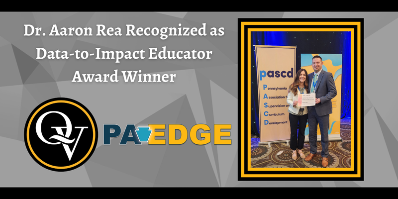 Image announces Dr. Aaron Rea's recent award and includes a picture of him with another district administrator, holding his award.