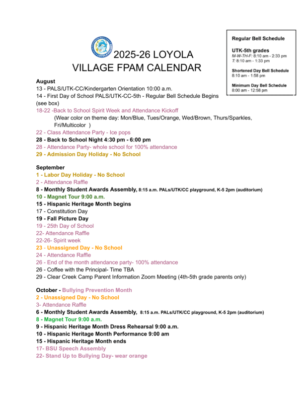 School Calendar Page 1