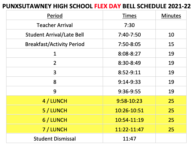2021-22 PAHS Flex Day Schedule