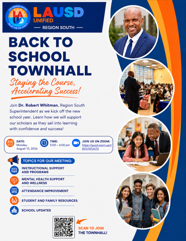 LAUSD Region South Back to School Townhall flyer