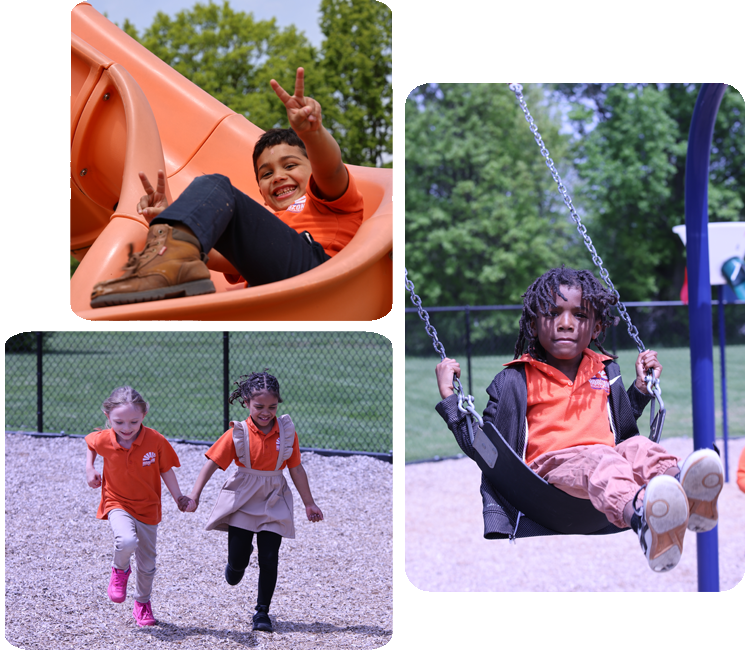 Collage showcasing various student activities including academics, science, and hands-on projects.