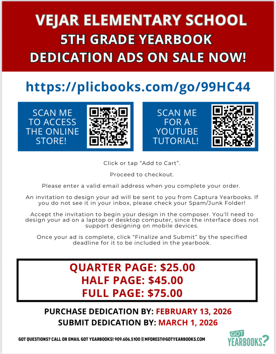 5th Grade Dedication Page