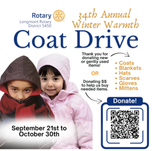 coat drive poster with two kids in winter coats