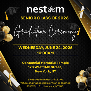 Invitation graphic for NEST+m 8th Grade Graduation.