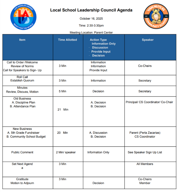 LSLC Agenda