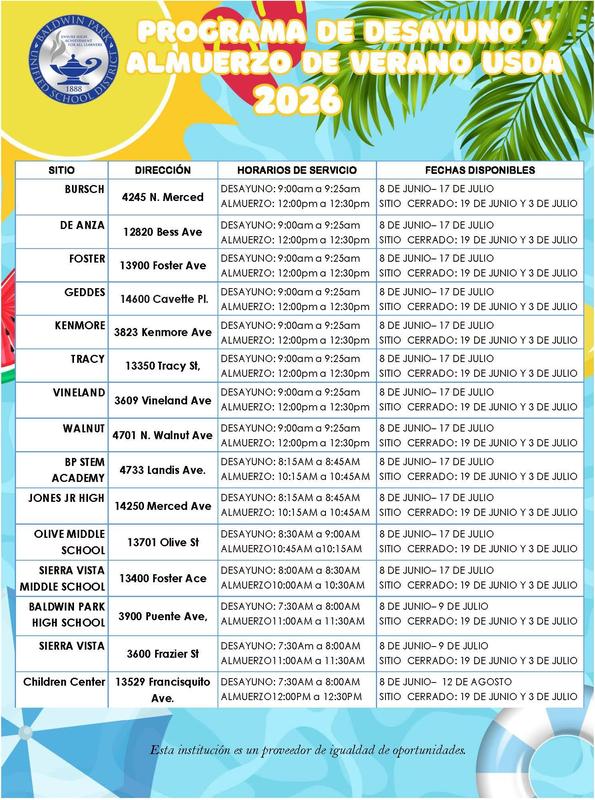 USDA Seamless Summer SP Schedule