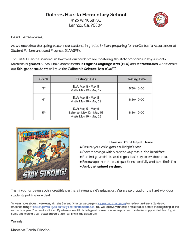 Spring State Testing (CAASPP) is Coming!