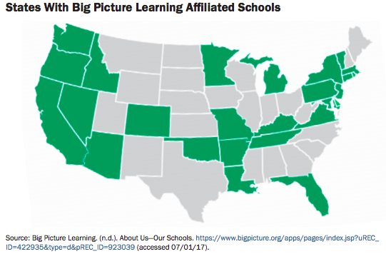 united states map showing states with big picture schools