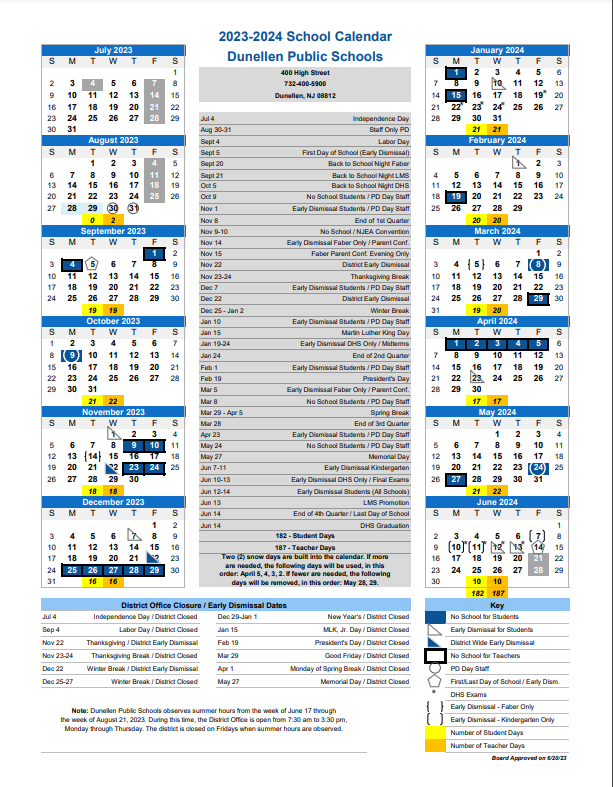 2023 2024 District Calendar Dunellen Public Schools 2023 2024 District Calendar Dunellen Public Schools