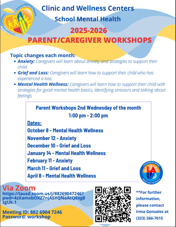 Clinic and Wellness Center School Mental Health Parent Workshops