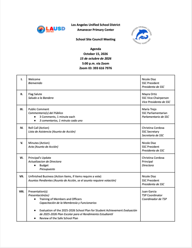 SSC Agenda