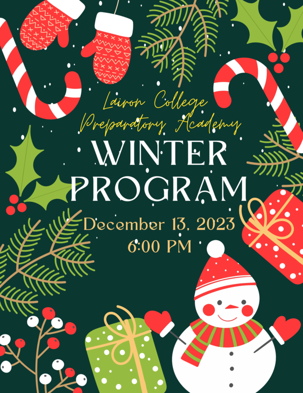 Winter Program on December 13th at 6:00 p.m.