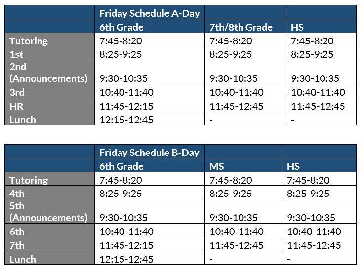 Secondary Friday Schedules