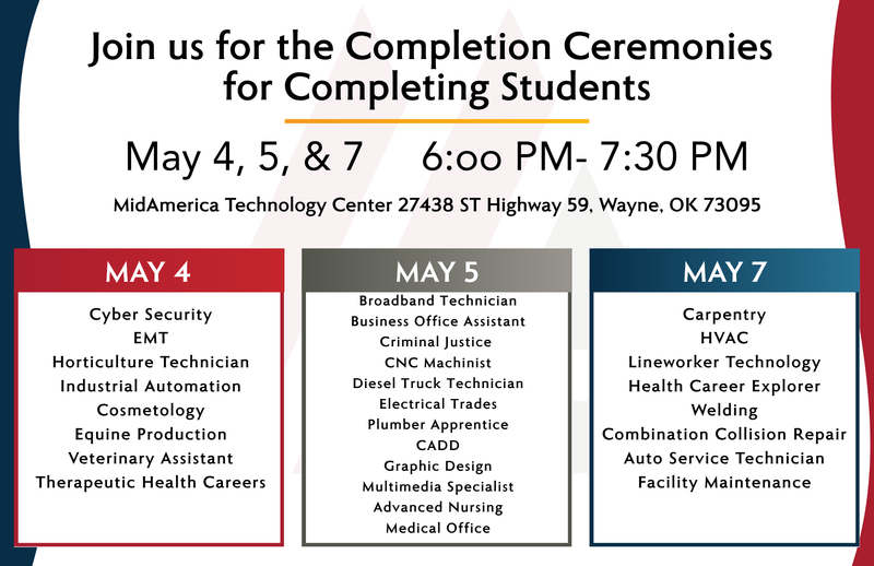 Completion Ceremonies Brochure with Programs listed under their date.