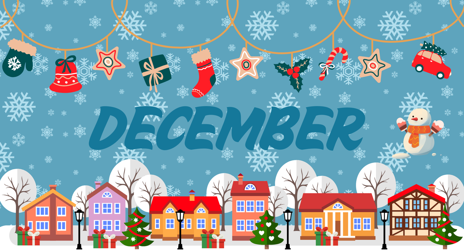 December with trees and gifts design