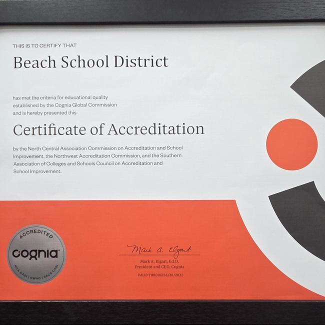 Beach School District Certificate of Accreditation