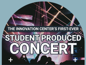 concert flyer with featuring a concert venue with strobe lights