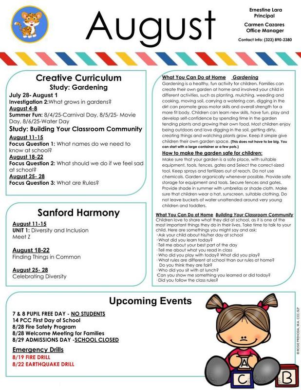 August parent newsletter