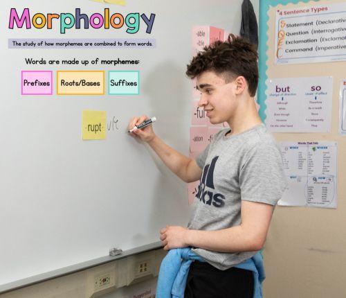 Student practicing using roots, prefixes, and suffixes to make and understand words