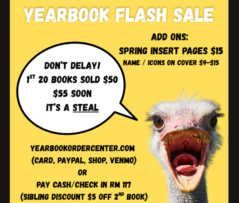Flyer for Yearbook Flash Sale (all information is in the article)