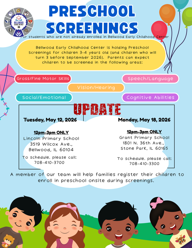 Updated Early childhood screenings at lincoln primary and grant primary in english.
