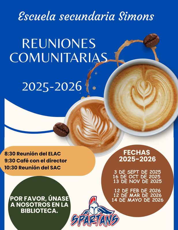 Simons Middle School Community Meetings Lineup  - Spanish text